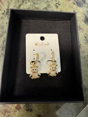 Gold Filled CZ Huggie Teddy Bear Huggie Earrings | Sparkling Pavé - New